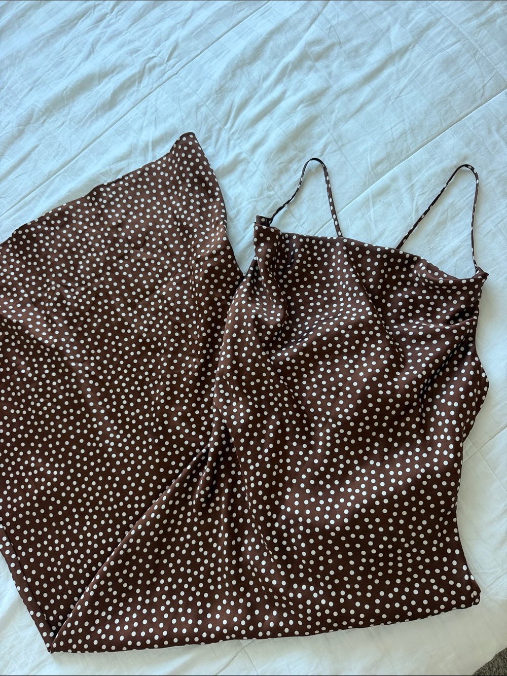 Lovers + Friends Brown Polka Dot Midi Slip Dress